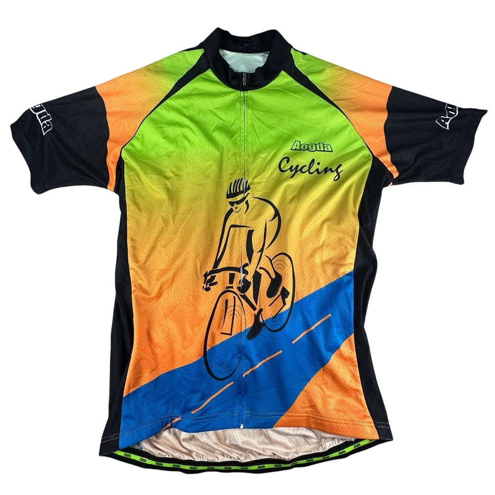 Aogda Cycling Jersey Short Sleeve Graphic Green Orange Blue XXL Polyester Mens
